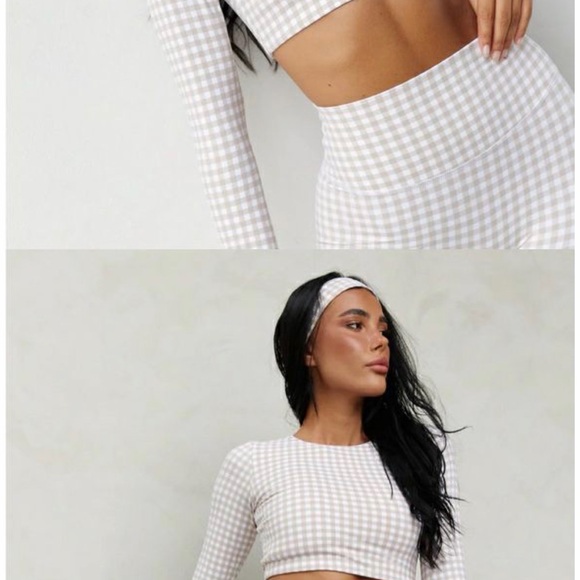 Astoria LUXE BALANCE Staple Sleeved Crop - Beige Gingham - Picture 4 of 7